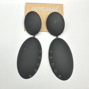 Jan Michaels San Francisco Matte Black Grommet Statement Drop Earrings Vintage